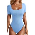 thumbnail image 2 of Women'S 2 Piece Bodysuits Ribbed Square Neck Short Sleeve Bodysuits L, 2 of 7
