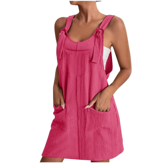 FAIWAD Robes Salopettes pour Femmes Été Entraînement Robe d'Été Filles Bretelle Ajustable Robe Trapèze Mini avec Poches