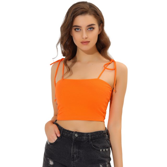INSPIRE CHIC Camisole Tube d'Été à Bretelles Spaghetti à Nouer à Rayures pour Femme G Orange
