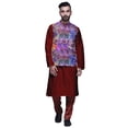 thumbnail image 1 of Atasi Kurta Pyjama Traditionnel Uni à Col Mandarin avec Ensemble de Veste Imprimée, 1 of 3