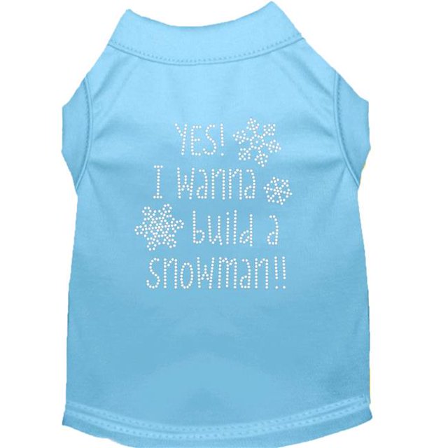 Yes! I Want To Build A Snowman Rhinestone Dog Shirt Baby Blue Sm (10)