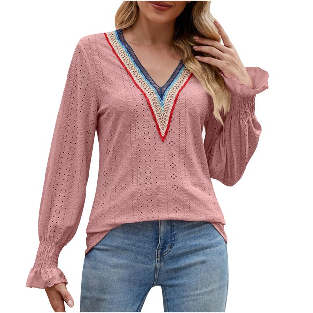 CEHVOM T-shirt Ample Uni à Col en V à Manches Longues pour Femme Liquidation