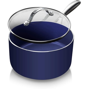 Granitestone 2.5 Quart Non-Stick Blue Saucepan with Glass Lid Durable Aluminum Oven and Dishwasher Safe