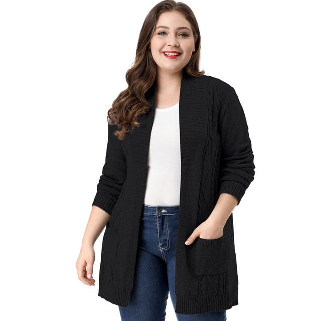 GRACE & GRANDEUR Women's Plus Size Long Sleeves Sweater Cardigan