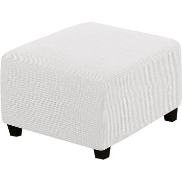 Zhuge Super Stretch Soft Ottoman Cover with Elastic Band Footrest Sofa Slipcover Folding Storage Stool Furniture Protector for Square and Rectangle Ottoman (White, Large)