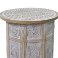 thumbnail image 3 of Accent Side Table, Mango Wood 18 Inch Round Top, Hand Carved Inlay Mandala Design, Washed White, 3 of 17