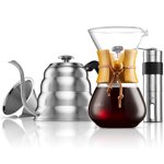 MITBAK Ensemble de machine à café Verser sur comprend 40 OZ Bouilloire Gooseneck avec Thermomètre, broyeur de moulin à café & 20 OZ Brewer Dripper de café Grand remplacement pour les machines à café