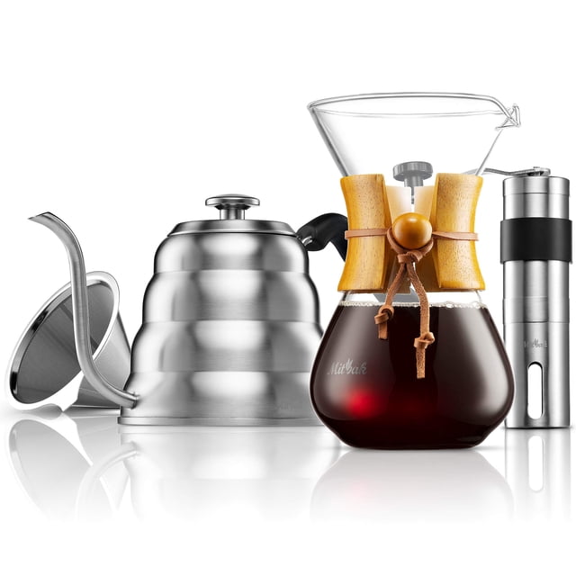 MITBAK Ensemble de machine à café Verser sur comprend 40 OZ Bouilloire Gooseneck avec Thermomètre, broyeur de moulin à café & 20 OZ Brewer Dripper de café Grand remplacement pour les machines à café