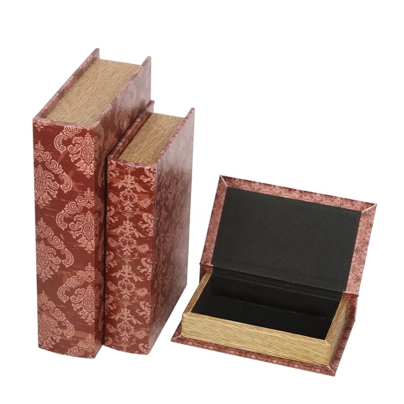 Hosley Coffres de Rangement Style Ferme, Ensemble de 3, Rouge Brun et Or, 12 Pouces, 10 Pouces, 8 Pouces H. Cadeau Idéal pour Souvenirs de Mariage Bijoux Bibelot Passe-Temps Souvenir Billets Pilule Vernis à Ongles Cadeaux Cartes Photo O8