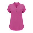thumbnail image 4 of T-Shirts Femmes Plus Mode Décontractée Col en V Boutonné Manches Courtes avec Poches - Hontri, 4 of 5