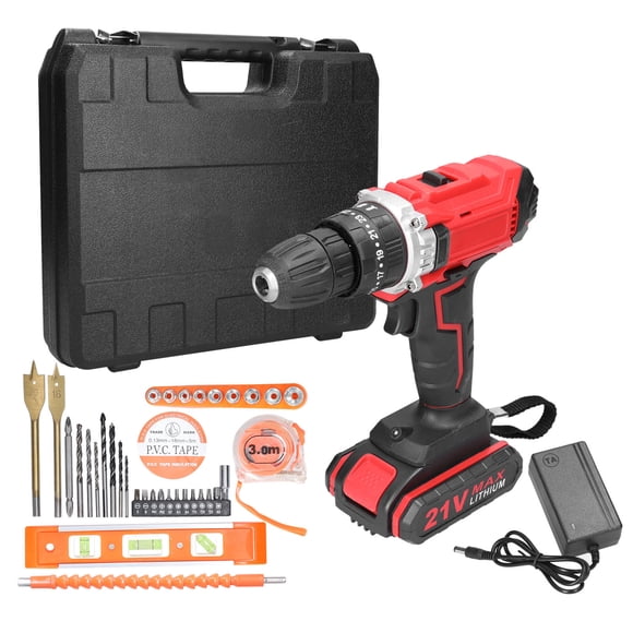 Amdohai Household 3in1 21V Multifuctional Impact Flat Drill Mini Electric Screwdriver 2 Speeds Switchable Rotation Ways Adjustment 25+1 Gears of Torques Adjustable