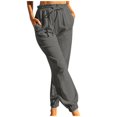 thumbnail image 1 of EQWLJWE Pantalons pour Femmes Mode Décontractée Couleur Unie Élastique Coton et Lin Pantalons, 1 of 5