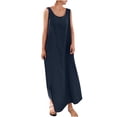 thumbnail image 1 of Mrat Robe à Épaules Dénudées Robe à Col Rond Longueur Cheville Mode pour Femmes Coton et Lin Col Ras du Cou Ample Sans Manches Robe Courte Unie, 1 of 7