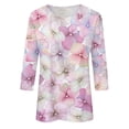 thumbnail image 5 of Haut Tunique à Manches 3/4 Imprimé pour Femme, Col Ras du Cou, Blouse Décontractée, T-Shirt pour Usage Quotidien, 5 of 5