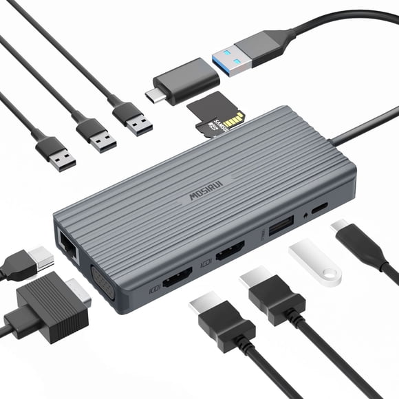 DisplayLink Docking Station Dual Monitor, Mosirui12-in-1 USB 3.0 to USB C Hub with Dual HDMI,VGA,USB3.0,Ethernet for MacBook M1/M2/M3/M4Pro/Air Dell