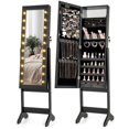thumbnail image 1 of Costway LED Mirror Jewelry Cabinet with 20 LED Lights Full-Length Mirror Adjustable Angles Black, 1 of 10