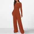 thumbnail image 2 of Timegard Womens Going out Sets 2 Piece Fall Casual Slim Long Sleeve Tops Wide Leg Pants Solid Color Sets, 2 of 7