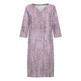 thumbnail image 5 of Zmoon Women's Cotton Linen Small V-Neck Retro Three-Quarter Sleeve Dress, 5 of 5