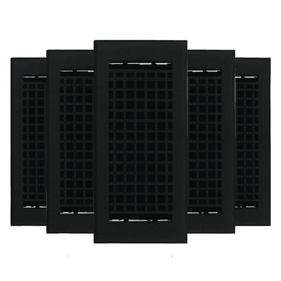 SET OF 5 Mosaic Air Supply Vent 4"x10" Duct Opening (Overall 5-1/2"x 11-3/4") Heavy Gauge Solid Cast Register || Powder Coated Black No holes