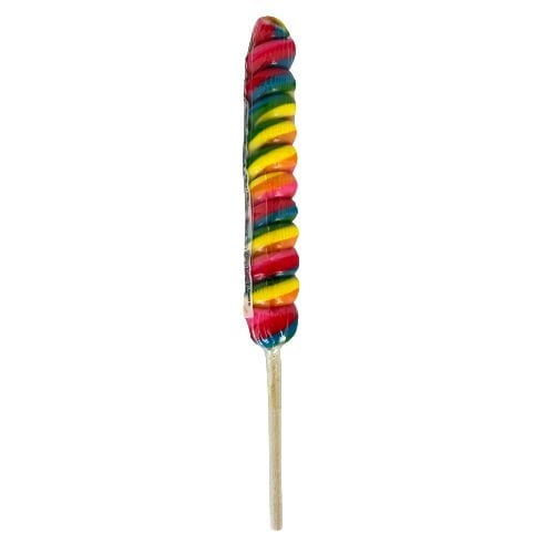 SW Unicorn Sucette Arc-en-Ciel avec un Grand Motif Torsadé de Tourbillon Arc-en-Ciel à Saveur de Cerise sur Bâton en Bois, Casher et Sans Arachides, Présentée comme une Figurine de Collection Colorée dans la Catégorie Jouets Figurines d'Action.