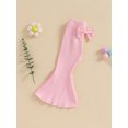 thumbnail image 3 of Kmbangi Kids Girl Flare Pants Solid Color Ribbed Elastic Bell Bottoms Trousers Bow Ruffle Pants for Toddler Baby, 3 of 8