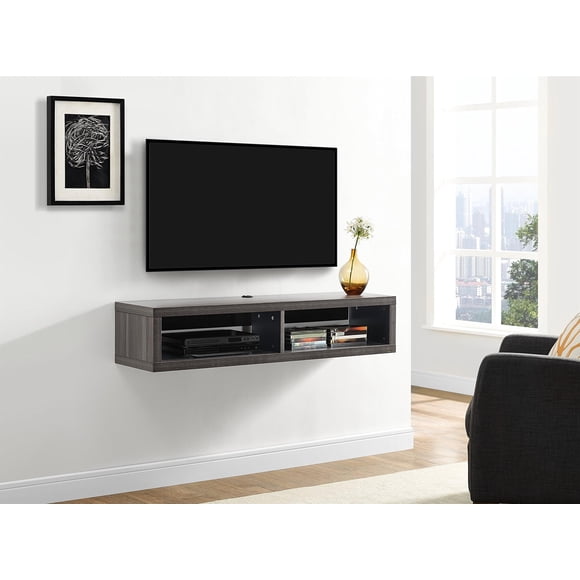 Console Télé Murale en Bois Centre de Divertissement Déco Murale 48 Pouces Gris
