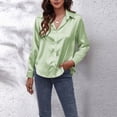 thumbnail image 1 of Heliisoer Women Satin Long Sleeve Button Down Work Blouse Tops Going T-Shirt, 1 of 7