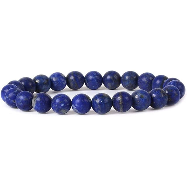 Bracelet Extensible en Perles Rondes 8 mm en Pierre Précieuse Lapis-Lazuli Mate Naturelle 7 Pouces