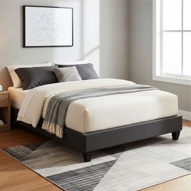 Primo International Carter Dark Grey Upholstered Platform Bed Frame