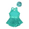 thumbnail image 4 of TSSOE Robe de Danse Moderne Jazz Ballet à Paillettes pour Filles avec Bandeau Costume de Performance Dos Croisé Justaucorps Bandeau Vert Lac 8, 4 of 5