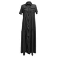 thumbnail image 4 of Leutsin Women Button Loose Solid V-neck Lmitation Denim Short Sleeve Long Dress, 4 of 6