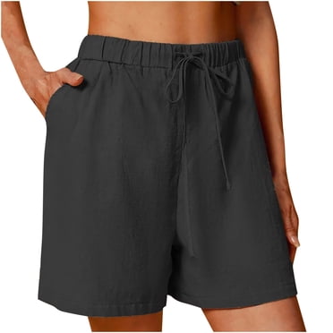 Pantalons pour Femmes Shorts d'Été Pantalons pour Femmes 2612 Shorts en Coton et Lin pour Femmes Couleur Unie Confortables à Taille Élastique à Jambe Grand Shorts Décontractés