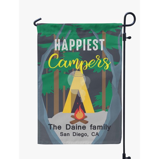 Printtoo Multicolore Happiest Campers CampingFlagpersonnalisé Drapeaux de Camping Personnalisés pour Campeurs Double Face CampingFlag