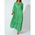 thumbnail image 4 of Kmbangi Robe Longue pour Femmes à Imprimé Géométrique, Col en V, Manches Longues Bouffantes, Coupe Ample, Robe Mode pour le Printemps et l'Été, 4 of 9