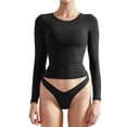 thumbnail image 2 of Timegard Hauts pour Femmes Col Rond Manches Longues T-Shirt Basique Uni Automne Décontracté Ajusté Hauts sous-Vêtements, 2 of 9