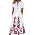 thumbnail image 2 of Pisexur Robe à Manches Courtes à Col en V Longueur Genou Mode Femmes Été Imprimé Décontracté Col en V Bouton Manches Courtes Vacances Poches Robe Femmes Robe, 2 of 5