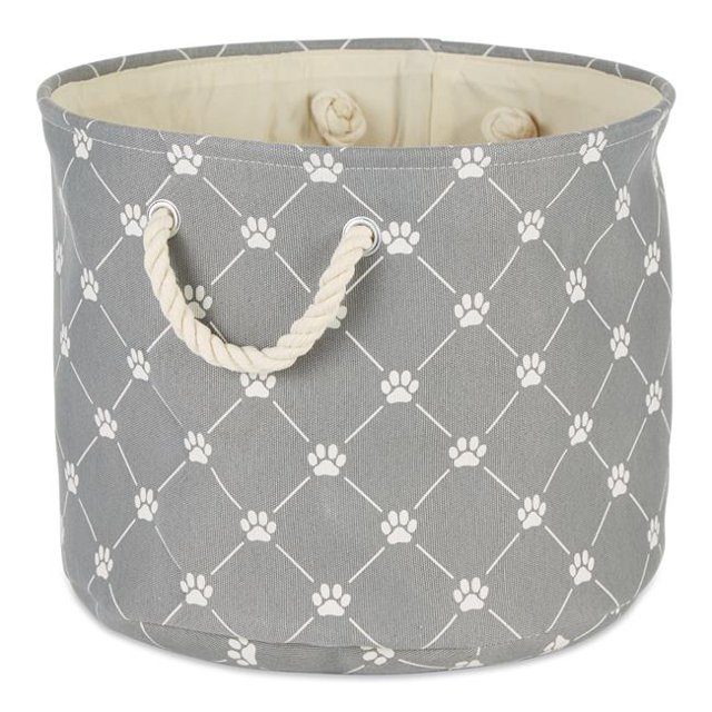 Design Imports CAMZ14208 Polyester Trellis Paw Round Pet Bin, Gray - Small