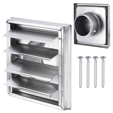 Unique Bargains Grille d'Aération de Sécheuse 4 Pieds en Acier Inoxydable pour Sortie Murale Extérieure, à Persiennes avec Rabat Mobile et Grille Moustiquaire