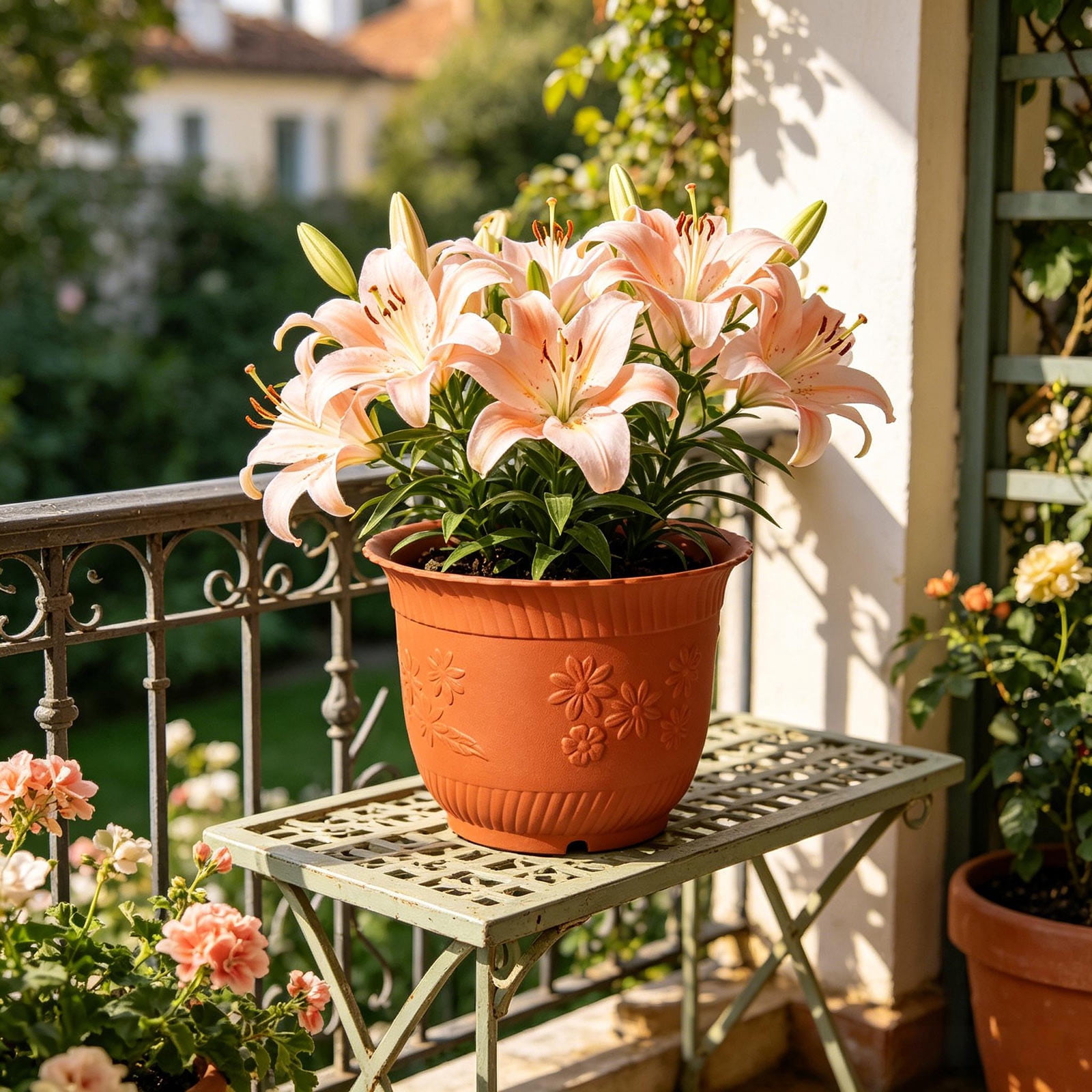 Plastic Flower Pots For Plants, Xinsrenus Small Plastic Planters For Gardening, 6.10x4.72x3.35in Brown Flower Pot With Drainage Tray For Balcony Indoor Outdoor