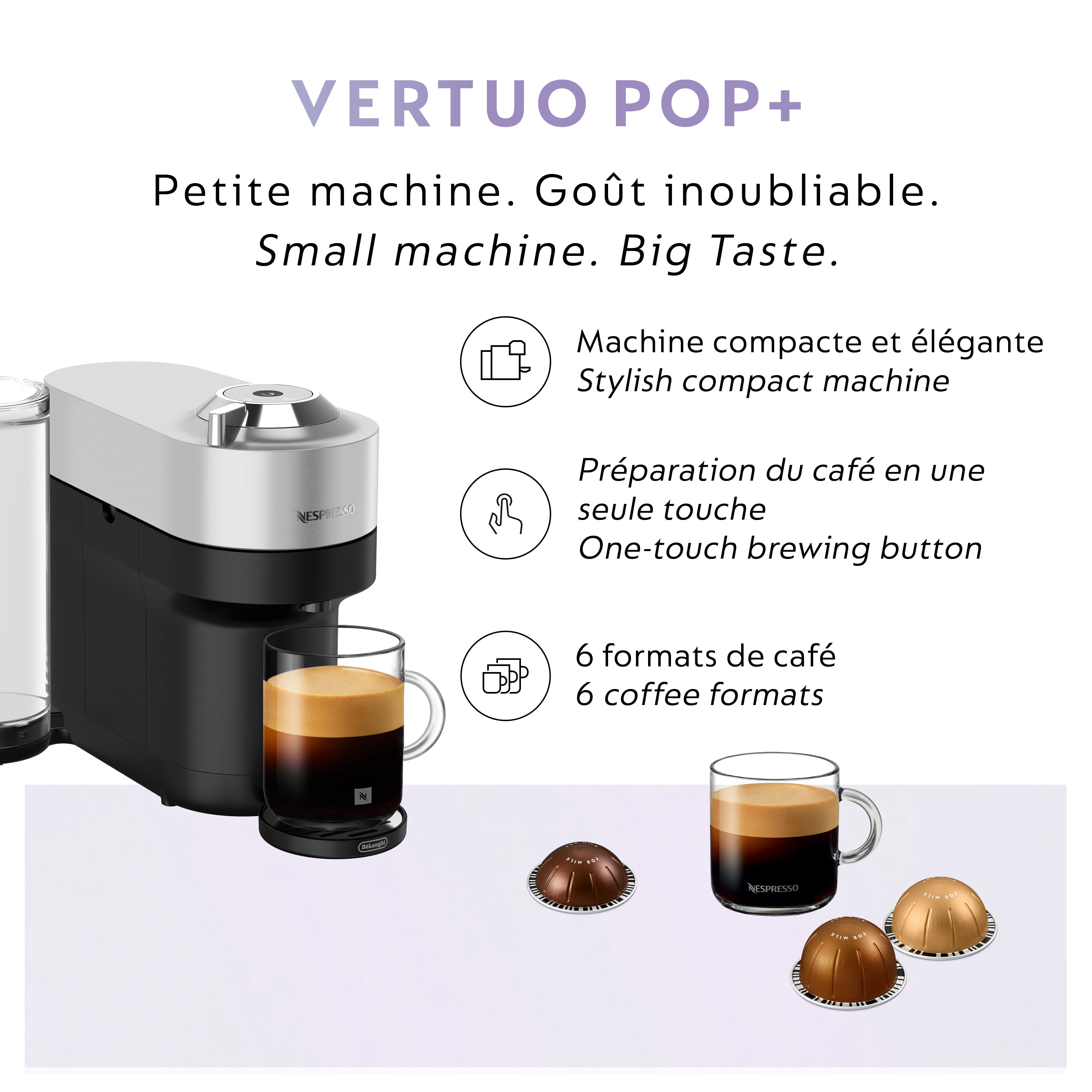 Machine à Café et Espresso Nespresso Vertuo Pop+ par De'Longhi, Argent