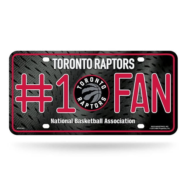 NBA Raptors de Toronto Plaque d'Immatriculation avec Arrière-Plan Noir à Texture de Basketball et Bordure Rouge, Affichant « #1 FAN » en Lettres Rouges et Blanches en Gras. le logo Officiel des Raptors de Toronto Est Centré, avec « Raptors de Toronto » en Haut et « National Basketball Association » en Bas. Cette Plaque Métallique de 6 par 12 Pouces Présente une Finition en Vinyle à Fini Très Lustré et des Trous Pré-Percés pour le Montage, Convient à l'Exposition de Véhicules Ou à la Déco