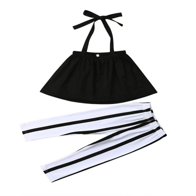 Petites Filles Hauts Sans Manches à Rayures Shorts Larges avec Nœud 1-6 Ans