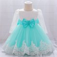 thumbnail image 2 of MIASHUI Robe en Dentelle pour Filles Manches Longues en Maille Robe de Princesse pour Mariage Fête Nœud, Vert, 6-12 Mois, 2 of 9