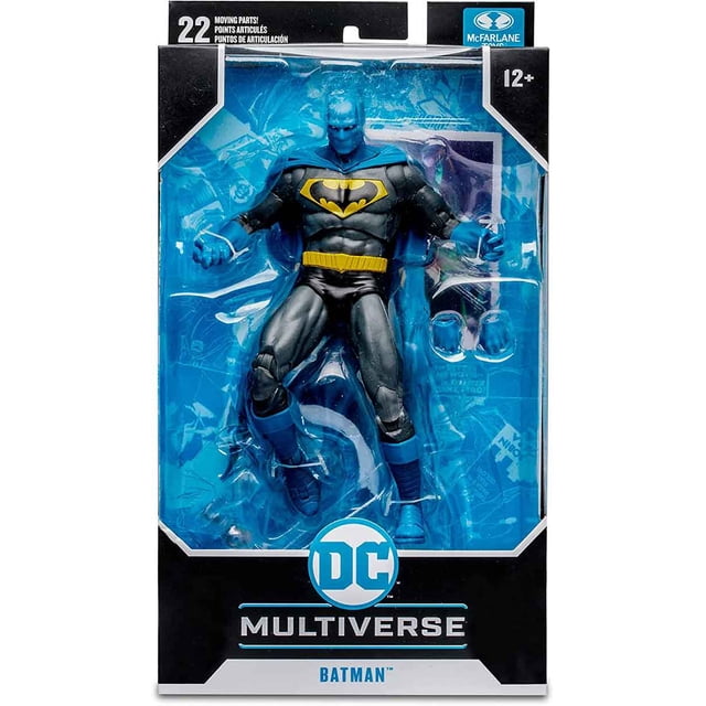 Figurine Articulée de Chauve-Souris DC 7 Po de Batman de la Série DC Multiverse Superman Speeding Bullets, une Figurine Articulée de 7 Po avec 22 Pcs Mobiles en costume Noir et Bleu avec un Emblème de Chauve-Souris Jaune et une Ceinture Utilitaire, Comprend Deux Mains Alternées et un Support de Vol, Exposée dans un Emballage de Marque.
