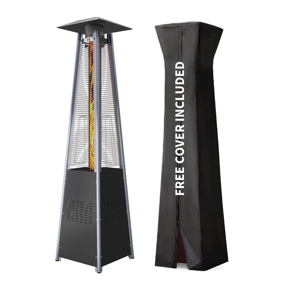 LazySunsets Chauffage au Propane pour Tour Extérieure de 87 Pouces, Chauffage de Patio Pyramidal Noir de 48000 BTU avec Garde de Sécurité et Roues, Protection d'Arrêt Automatique