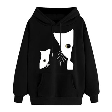 Huaizzzy Women's Oversized Pullover with Hood Loose Long Sleeved Sweatshirt with Pockets Cat Print Hoodie Sweatshirt Hoodies for Women Casual Zip up Hoodie Women Womens Lightweight Sweatshirt Womens