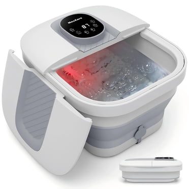 MaxKare Collapsible Foot Spa Bath Massager with Heat, Digital Display Remote Control, 6 Large Massage Rollers,Grey