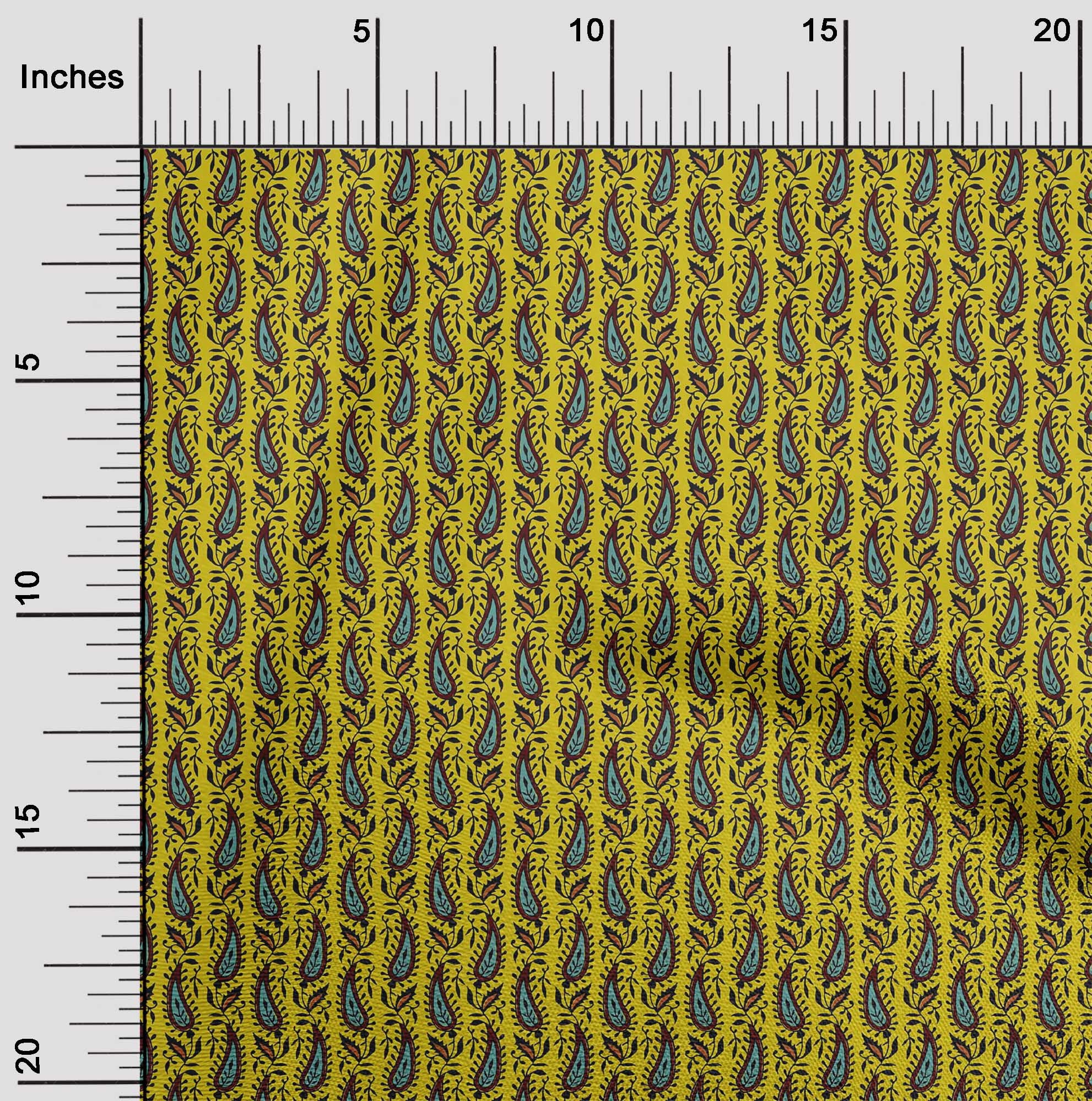 oneOone Cotton Poplin Fabric Leaves & Paisley Block Printed Fabric 1 Yard 56 Inch Wide