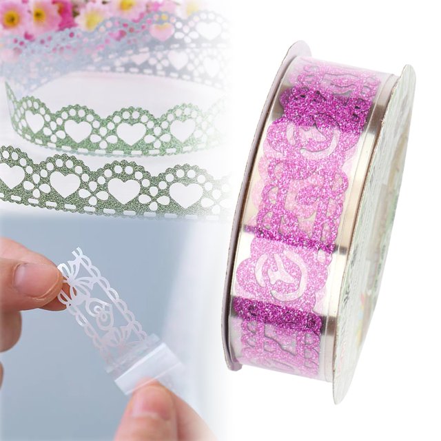 Ynlkorvg Roll Of Glitter Tape Lace Flower Pattern Self Adhesive Tape Sticker Colorful Decorative Masking Tape For Scrapbooking Card Making Crafts Frames Planner Journal Gifts Decor