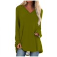 thumbnail image 1 of KIHOUT Spring Winter Womens Tops Solid Color T-shirt Long Sleeves Blouse V-Neck Casual Mid-Length Blouse Tops, 1 of 5